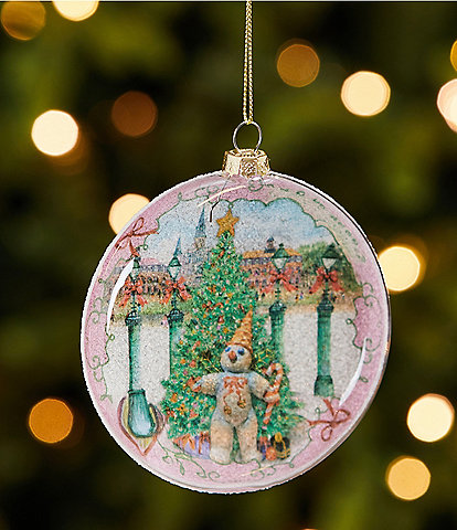 Mr. Bingle Sweet Christmas Mr. Bingle Tree Scene Glass Disk Ornament, Set of 2