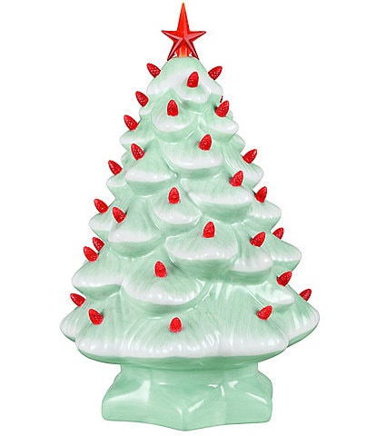 Mr. Christmas 14-Inch LED Nostalgic Seafoam with Red Bulbs Ceramic Christmas Tree