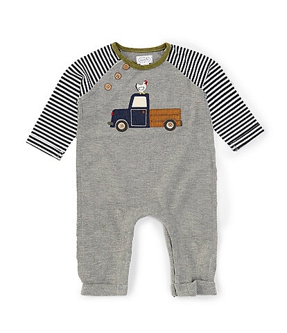 Mud Pie Baby Boys 3-12 Months Raglan Sleeve Truck-Applique Waffle-Weave Bodysuit