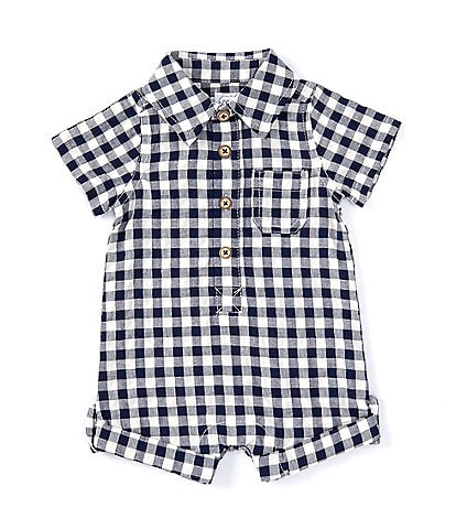 Mud Pie Baby Boys 3-12 Months Short-Sleeve Gingham-Checked Shortall