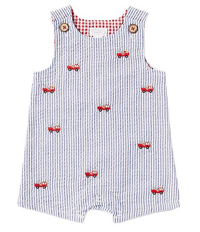 Mud Pie Baby Boys 3-12 Months Sleeveless Fire Truck Embroidered Shortall