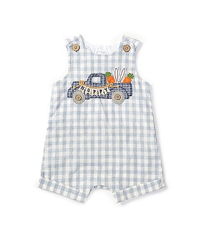 Mud Pie Baby Boys 3-18 Months Sleeveless Checked Easter-Themed/Truck Applique Shortall