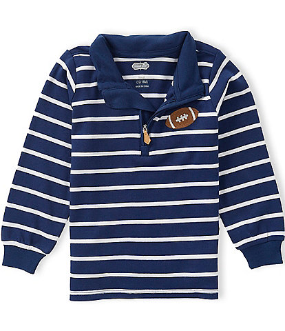 Mud Pie Baby Boys Long Sleeve Striped Football-Embroidered Pullover
