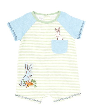 Mud Pie Baby Boys Newborn-12 Months Striped Easter Bunny Pocketed Shortall