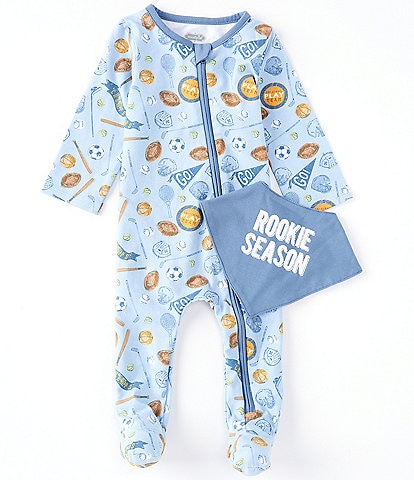 Mud Pie Baby Boys Newborn-9 Month Long-Sleeve Sports Print Footed Coverall