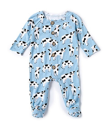 Mud Pie Baby Boys Newborn-9 Months Long-Sleeve Cow-Printed Footed Coverall