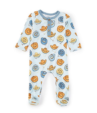 Mud Pie Baby Boys Newborn-9 Months Long-Sleeve Cowboy-Themed-Printed Footie Coverall