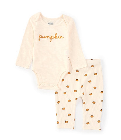 Mud Pie Baby Boys Newborn-9 Months Pumpkin Long Sleeve Bodysuit & Pumpkin Print Pants Set