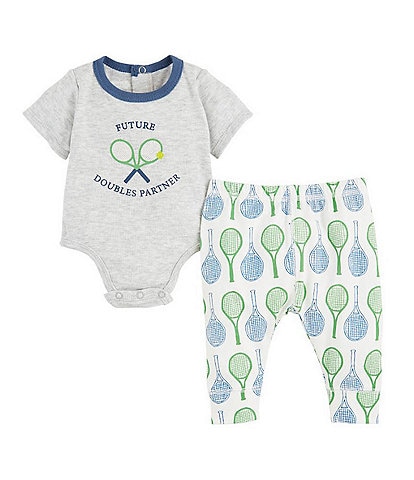 Mud Pie Baby Boys Newborn-9 Months Short-Sleeve Tennis-Themed Bodysuit & Printed Pant Set