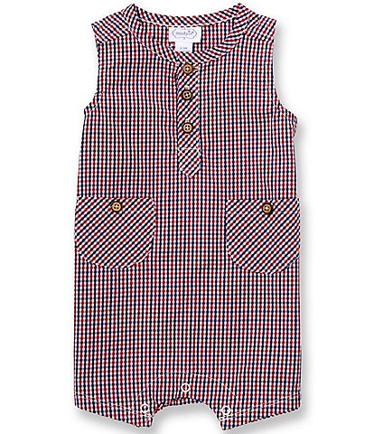 Mud Pie Baby Boys Sleeveless Gingham Jon Jon Romper