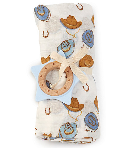 Mud Pie Baby Boys Western Cowboy Hat Muslin Swaddle Blanket