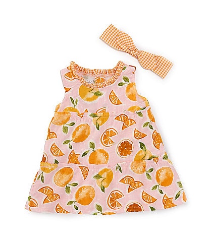 Mud Pie Baby Girls 12-18 Months Sleeveless Orange-Printed A-Line Dress