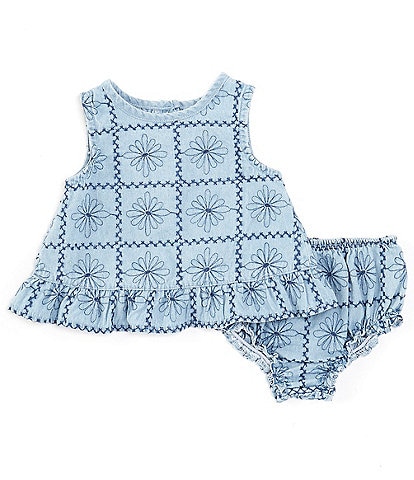 Mud Pie Baby Girls 3-12 Months Sleeveless Embroidered Pattern Pinafore Dress