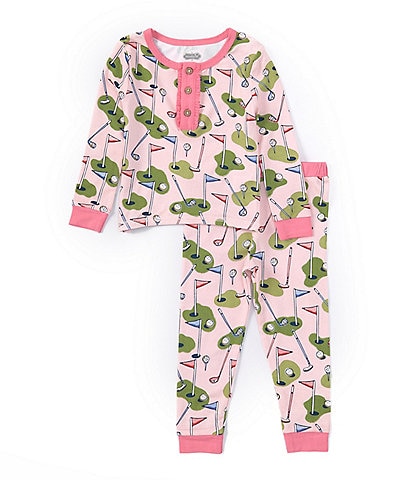Mud Pie Baby Girls 9-18 Months Long-Sleeve Golf-Themed-Print Top & Pajama Pant Set
