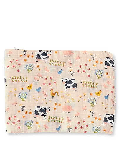 Mud Pie Baby Girls Farm-Print Swaddle Blanket