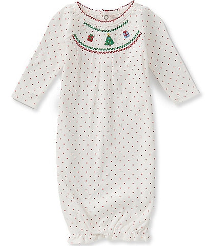Mud Pie Baby Girls Long Sleeve Christmas Smocked Interlock Nightgown
