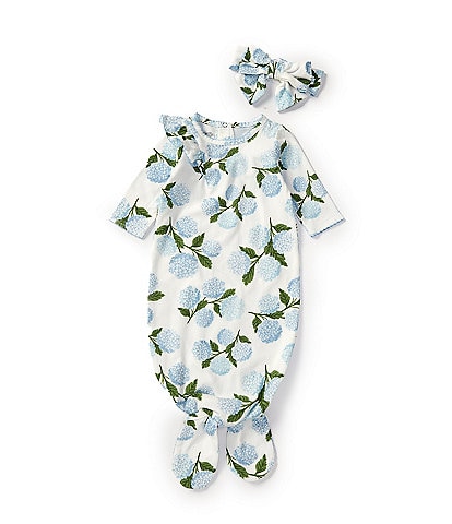 Mud Pie Baby Girls Newborn-3 Months Long-Sleeve Hydrangea-Printed Gown