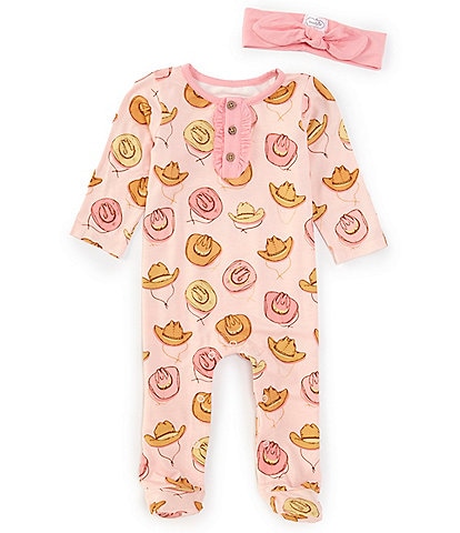 Mud Pie Baby Girls Newborn-9 Months Long Sleeve Cowgirl-Themed Printed Footie Coverall