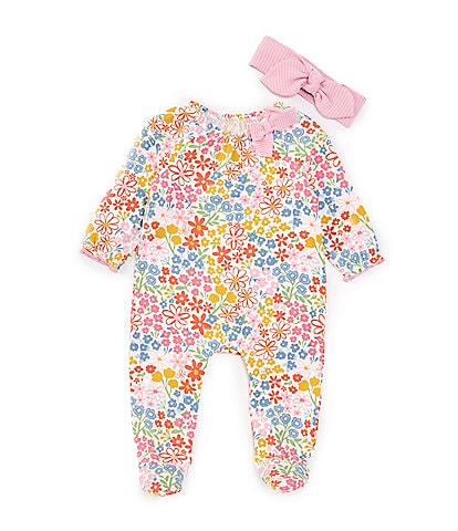 Mud Pie Baby Girls Newborn-9 Months Long-Sleeve Ditsy-Floral-Printed Footie Coverall