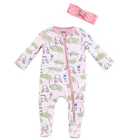 Mud Pie Baby Girls Newborn-9 Months Long-Sleeve Golf Cart Printed Footed Coverall