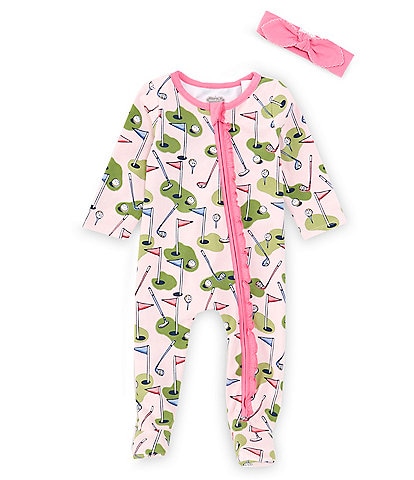 Mud Pie Baby Girls Newborn-9 Months Long-Sleeve Golf-Theme-Printed Footed Coverall