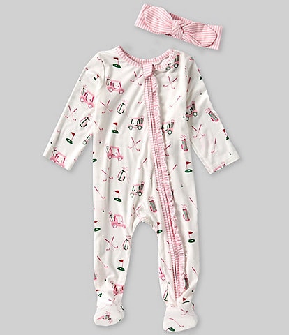 Mud Pie Baby Girls Newborn-9 Months Long Sleeve Golf-Theme-Printed Footie Coverall