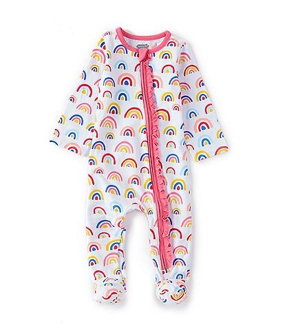 Mud Pie Baby Girls Newborn-9 Months Long-Sleeve Rainbow-Printed Footed Coverall