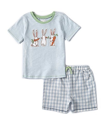 Mud Pie Baby/Little Boys 12 Months-5T Short Sleeve Easter Bunny T-Shirt & Gingham Shorts Set