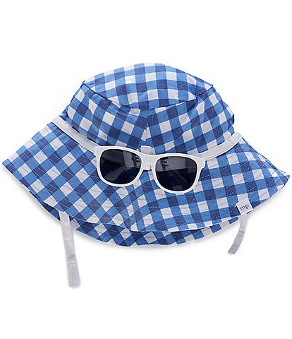 Mud Pie Baby/Little Boys Gingham Faille Bucket Hat & Sunglasses Set