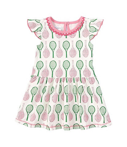 Mud Pie Baby/Little Girls 12 Months-5T Flutter-Sleeve Tennis-Print Drop-Waist Dress