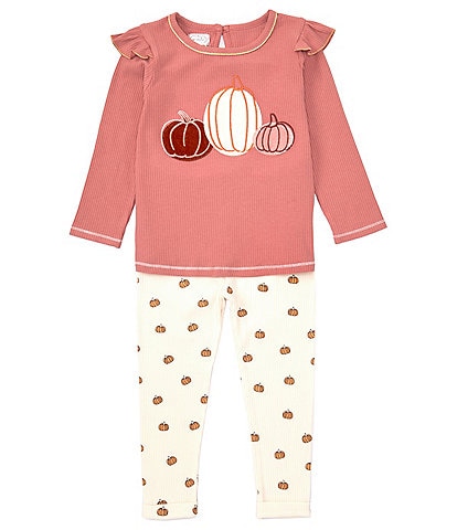 Mud Pie Baby/Little Girls 12 Months-5T Long Sleeve Pumpkin Appliqued Tunic Top & Printed Leggings Set