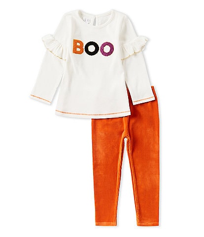 Mud Pie Baby/Little Girls 18 Months-5 Long Sleeve #double;Boo#double; Halloween Rib Tunic & Solid Velour Pant Set