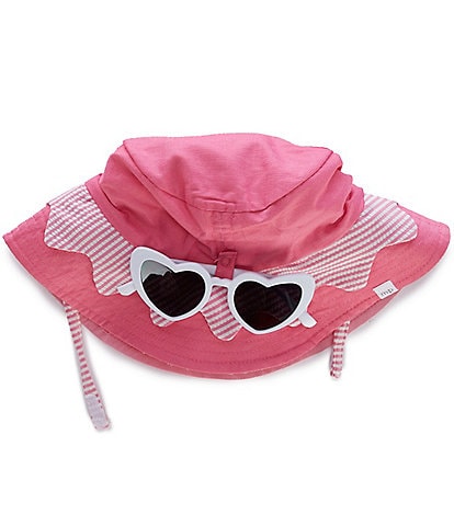 Mud Pie Baby/Little Girls Striped-Trim Bucket Hat and Sunglasses Set