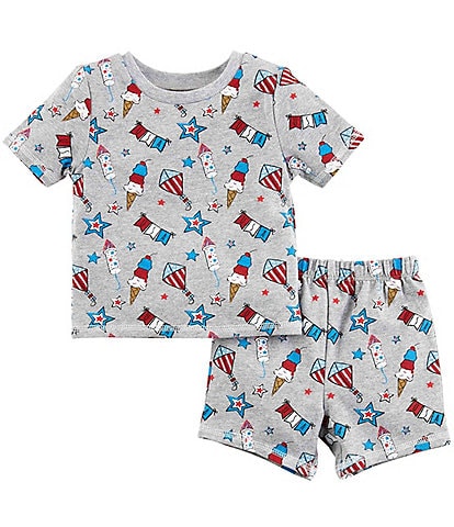 Mud Pie Baby Newborn-18 Months Short Sleeve Fourth Of July Pajama Tee & Shorts Matching Set