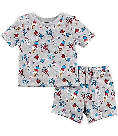 Mud Pie Baby/Little Kids 2T-5T Short Sleeve Fourth Of July Pajama Tee & Matching Shorts Set