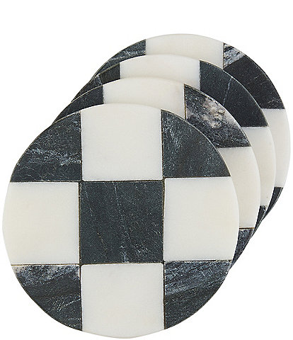 Mud Pie Bistro Circle Black & White Checkerd Coasters, Set of 4