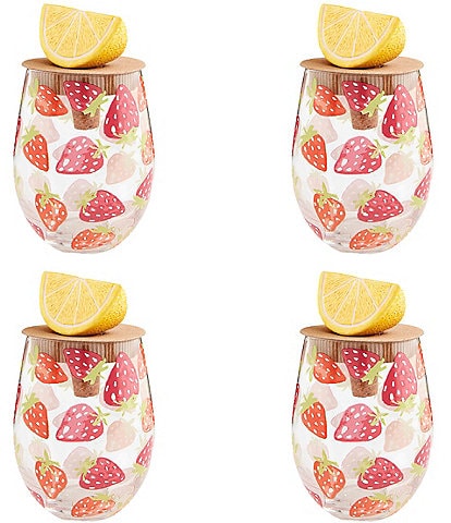 Mud Pie Botanica Berry Fruit Stemless Wine Glasses, Set of 4