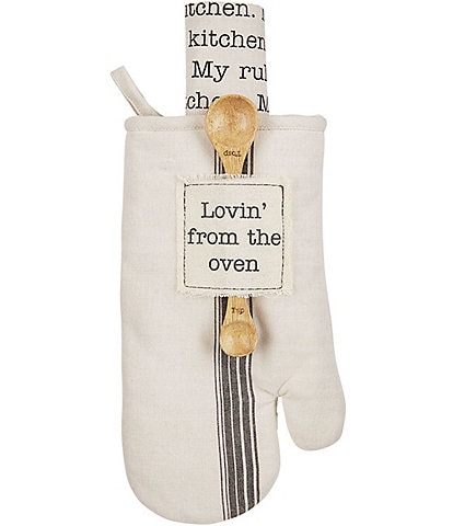 Mud Pie Circa Collection "Lovin' From The Oven" Oven Mitt & Towel 3-Piece Set