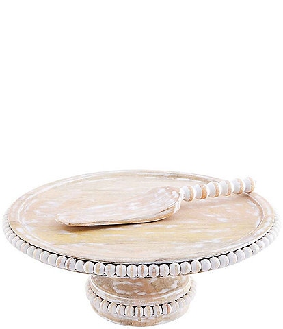 Mud Pie Classic Beaded Wood Cake Stand with Server