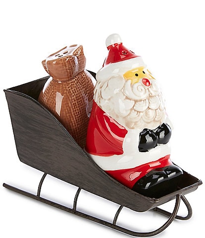 Mud Pie Classic Christmas Collection Santa Sleigh Salt and Pepper Shaker Set