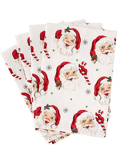 Mud Pie Classic Christmas Collection Vintage Santa Cloth Napkins, Set of 4