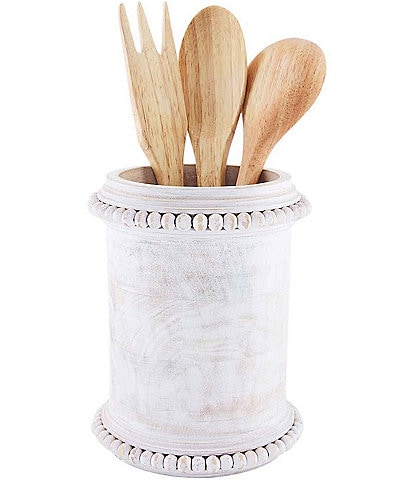 Mud Pie Classic Home Collection Beaded Wood Utensil Holder