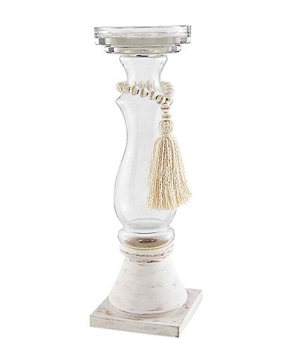 Mud Pie Classic Home Glass & Beaded Wood Candlestick