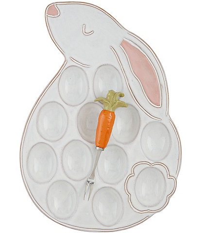 Mud Pie Easter Bunny Deviled Egg Tray and Fork Set
