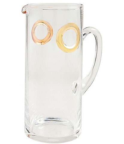 Mud Pie Everyday Entertaining Collection Glass Pitcher with Gold Accent Rings