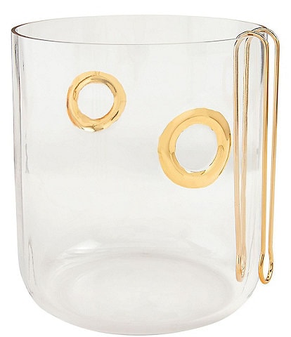 Mud Pie Everyday Entertaining Glass Ice Bucket with Gold Accent Rings
