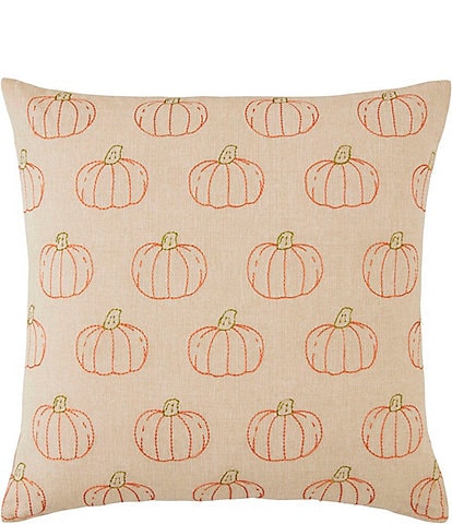 Mud Pie Fall Festive Colleciton Embroidered Pumpkin Square Pillow