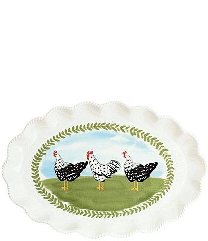 Mud Pie Farm Rooster Ruffle Rope Textured Edge Platter