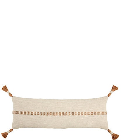 Mud Pie Farmhouse Collection Textured Jute Striped Tasseled Long Pillow