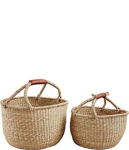 Mud Pie Farmhouse Collection Wrapped Handle Woven Basket, Set of 2